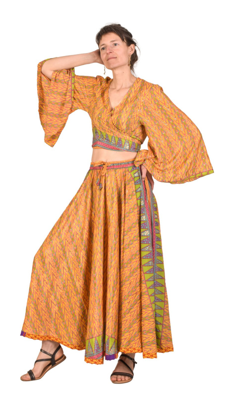 Sanu Babu Elegantní set sukně a topu, barevný potisk (2K) FREE