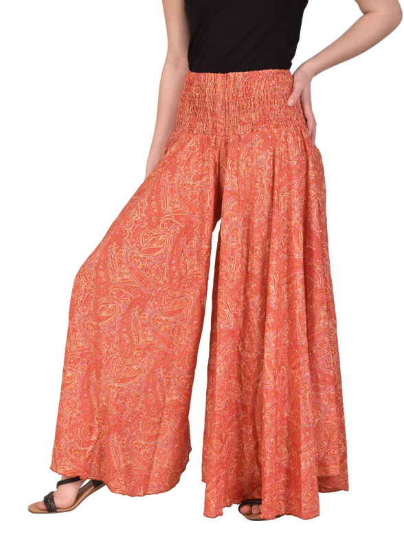 Sanu Babu Pohodlné volné kalhoty do zvonu, barevný potisk, žabičkování v pase (0A) FREE