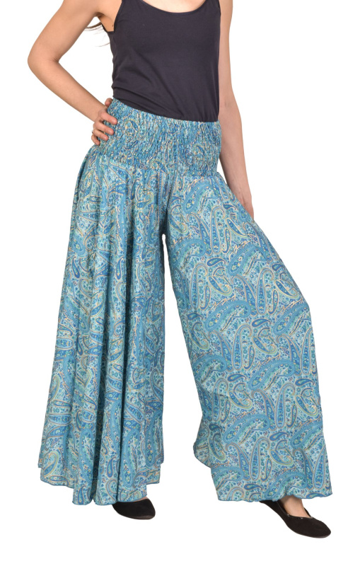 Sanu Babu Pohodlné volné kalhoty do zvonu, barevný potisk, žabičkování v pase (0B) FREE