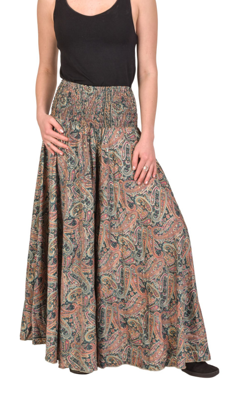 Sanu Babu Pohodlné volné kalhoty do zvonu, barevný potisk, žabičkování v pase (0D) FREE