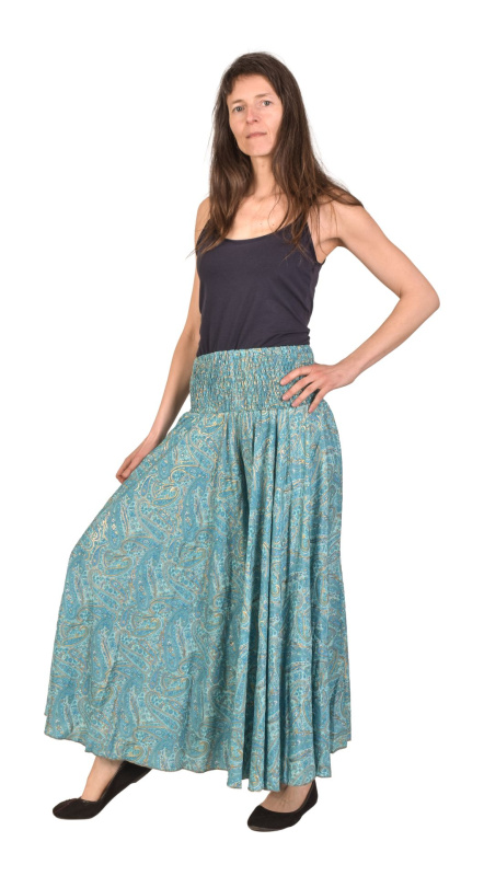 Sanu Babu Pohodlné volné kalhoty do zvonu, barevný potisk, žabičkování v pase (0E) FREE