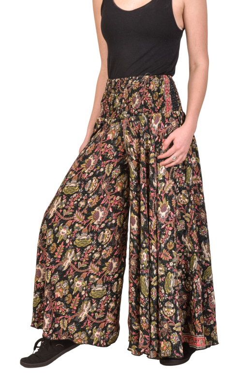 Sanu Babu Pohodlné volné kalhoty do zvonu, barevný potisk, žabičkování v pase (0F) FREE