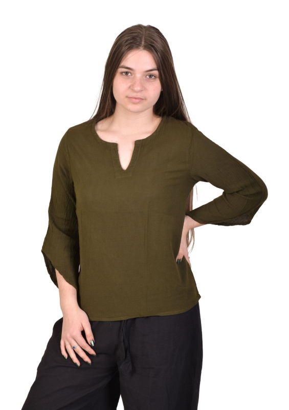 Sanu Babu Halena s tříčtvrtečním rukávem, khaki zelená, bavlna L/XL