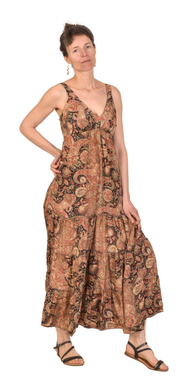 Sanu Babu Dlouhé šaty na ramínka, barevný potisk, guma na zádech (0A) FREE