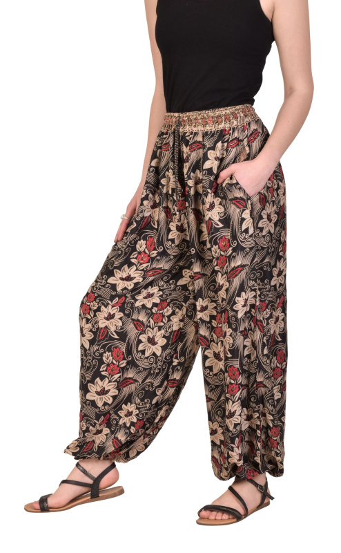 Sanu Babu Pohodlné volné kalhoty, barevný potisk, guma v pase a nad kotníkem (3B) FREE