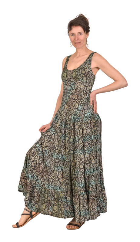 Sanu Babu Dlouhé šaty na ramínka, barevný potisk, guma na zádech (0B) FREE