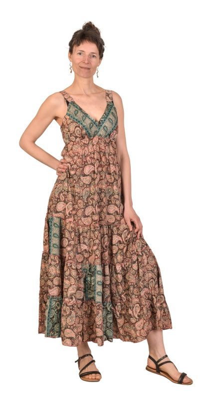 Sanu Babu Dlouhé šaty na ramínka, barevný potisk, guma na zádech (0C) FREE