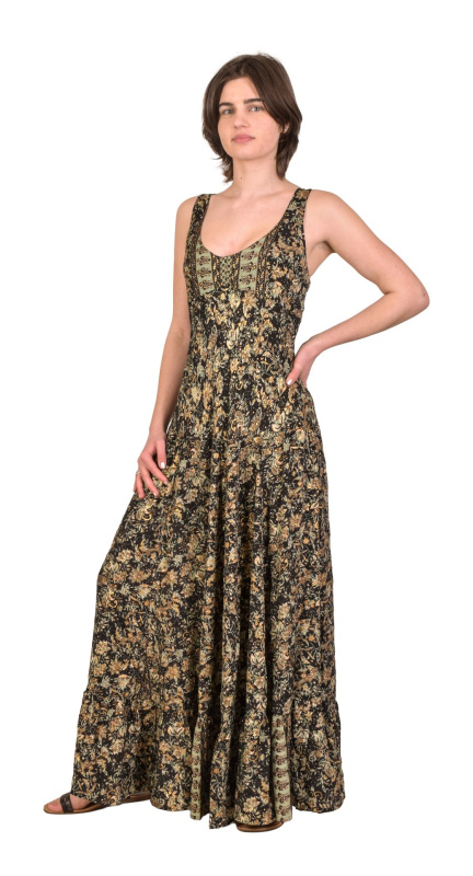 Sanu Babu Dlouhé šaty na ramínka, barevný potisk, guma na zádech (0E) FREE