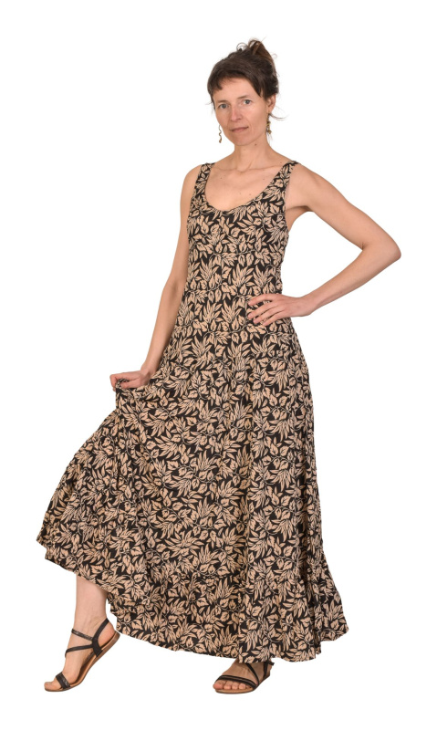 Sanu Babu Dlouhé šaty na ramínka, barevný potisk, guma na zádech (0F) FREE