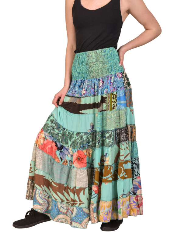 Sanu Babu Multibarevná dlouhá patchworková sukně na gumu, šnůrka (4A) FREE