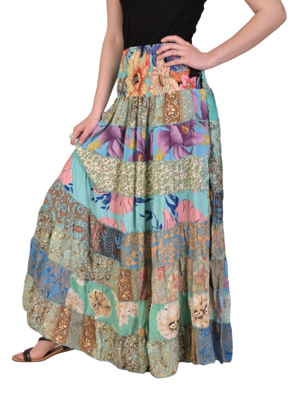 Sanu Babu Multibarevná dlouhá patchworková sukně na gumu, šnůrka (4D) FREE