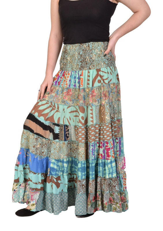 Sanu Babu Multibarevná dlouhá patchworková sukně na gumu, šnůrka (4E) FREE