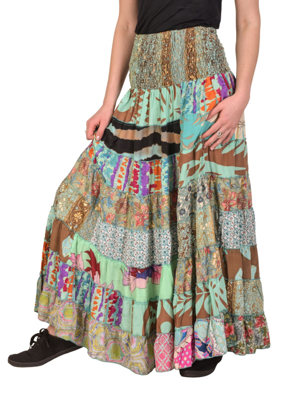 Sanu Babu Multibarevná dlouhá patchworková sukně na gumu, šnůrka (4F) FREE