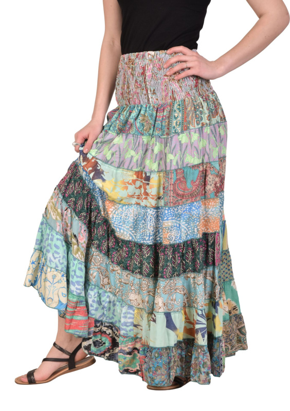 Sanu Babu Multibarevná dlouhá patchworková sukně na gumu, šnůrka (4G) FREE