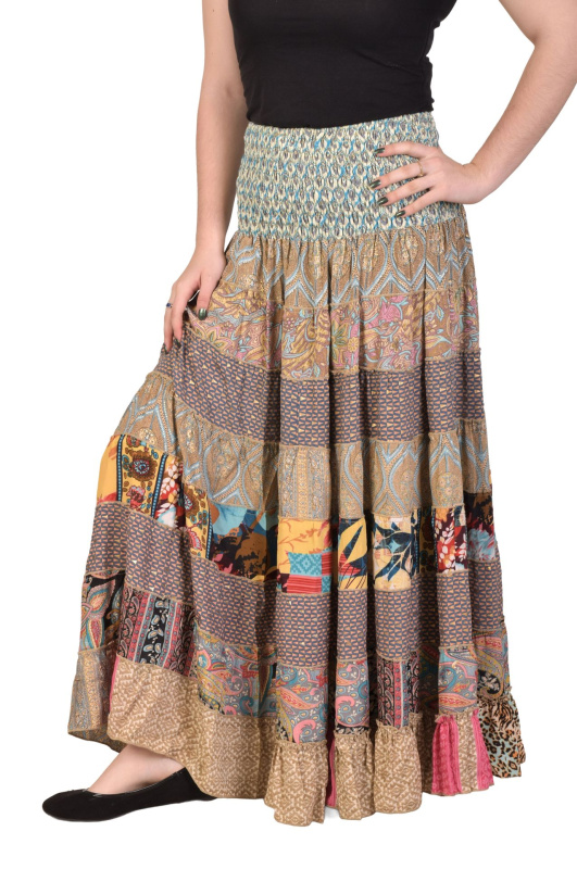 Sanu Babu Multibarevná dlouhá patchworková sukně na gumu, šnůrka (4L) FREE