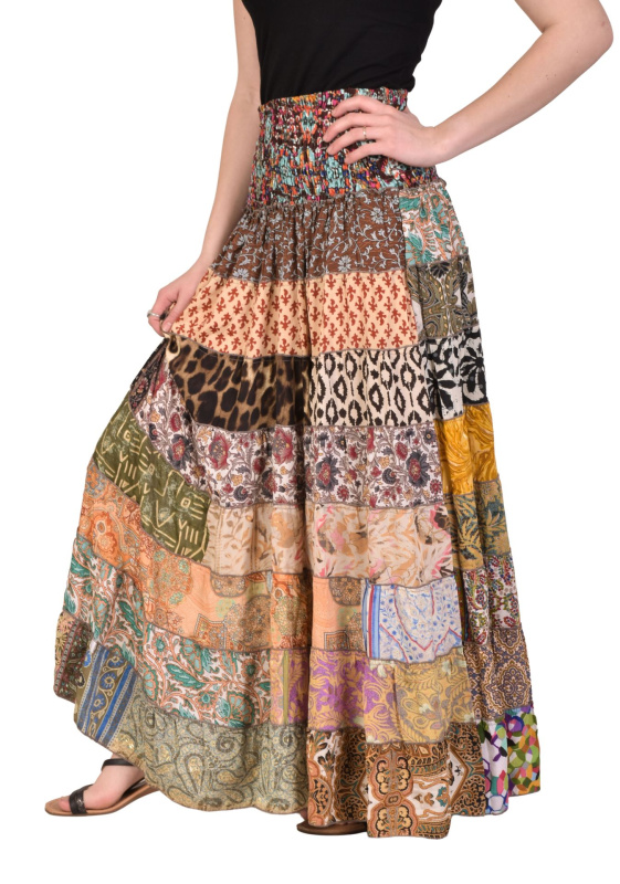 Sanu Babu Multibarevná dlouhá patchworková sukně na gumu, šnůrka (4M) FREE