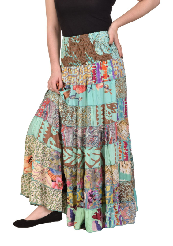 Sanu Babu Multibarevná dlouhá patchworková sukně na gumu, šnůrka (4R) FREE