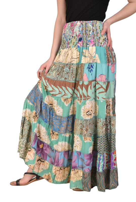 Sanu Babu Multibarevná dlouhá patchworková sukně na gumu, šnůrka (4S) FREE