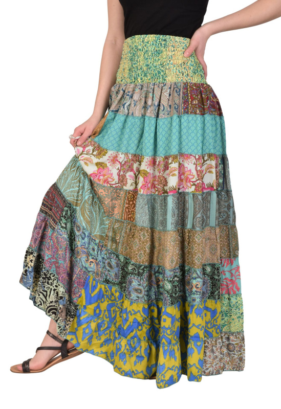 Sanu Babu Multibarevná dlouhá patchworková sukně na gumu, šnůrka (4U) FREE