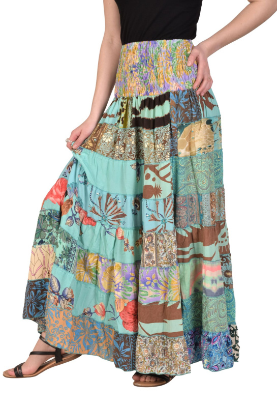 Sanu Babu Multibarevná dlouhá patchworková sukně na gumu, šnůrka (4V) FREE