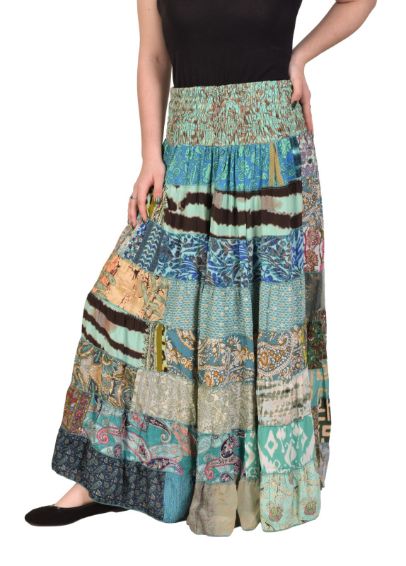 Sanu Babu Multibarevná dlouhá patchworková sukně na gumu, šnůrka (4W) FREE