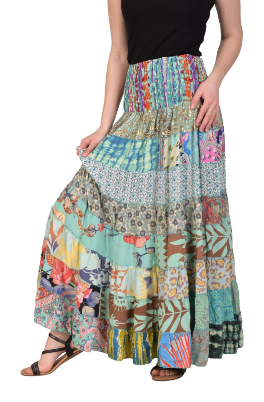 Sanu Babu Multibarevná dlouhá patchworková sukně na gumu, šnůrka (4X) FREE