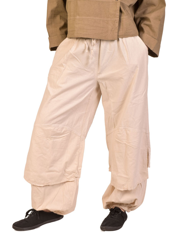 Sanu Babu Dlouhé balónové kalhoty, široké nohavice a kapsy, béžové, guma v pase L , Béžová