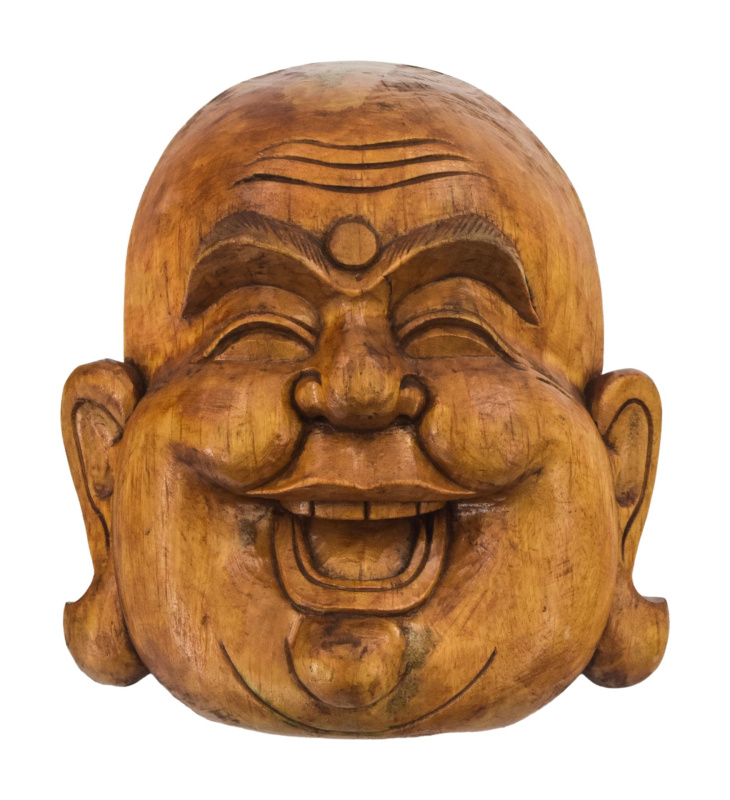 Sanu Babu Dřevěná maska, smějící se Buddha, 22cm