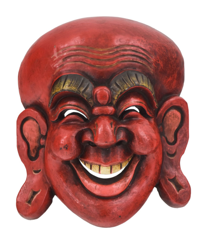 Sanu Babu Dřevěná maska, smějící se Buddha, ručně malovaný, 25cm