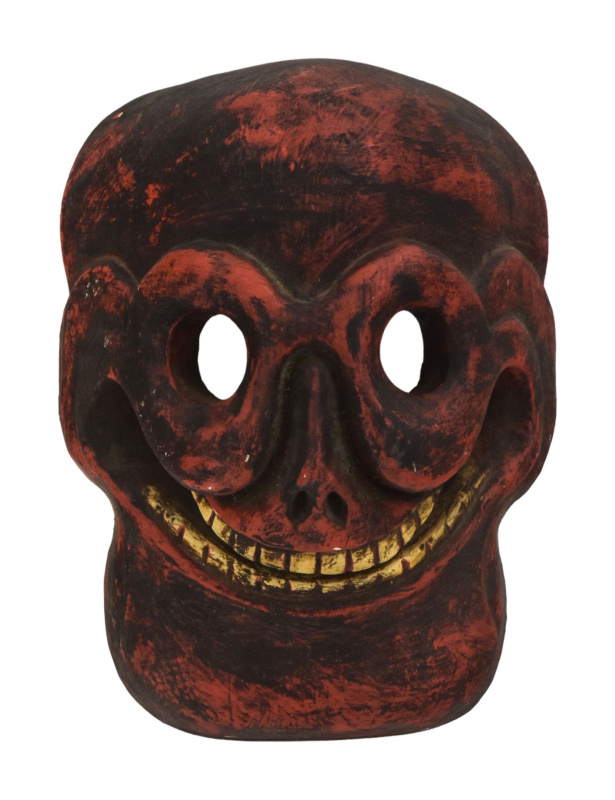Sanu Babu Dřevěná maska, "Laughing Scull", ručně malovaná, 28cm
