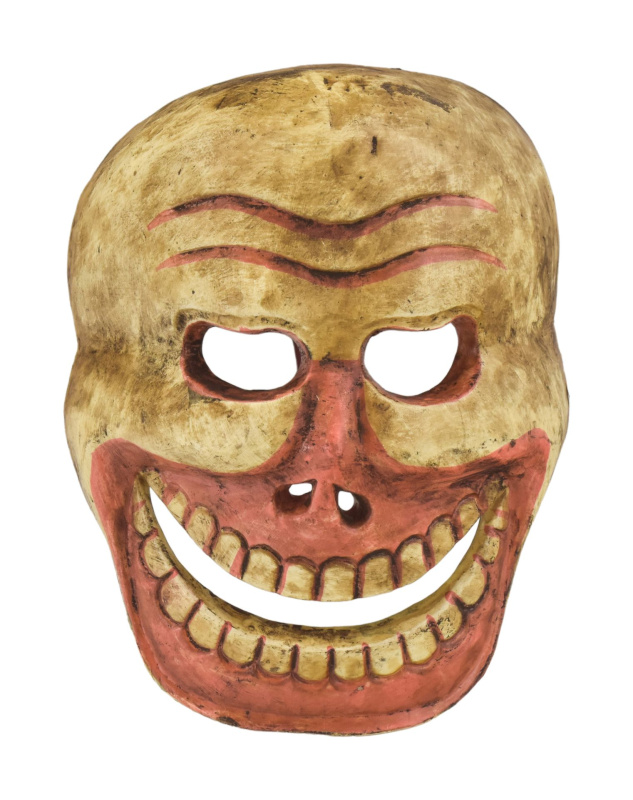 Sanu Babu Dřevěná maska, "Laughing Scull", ručně malovaná, 25cm