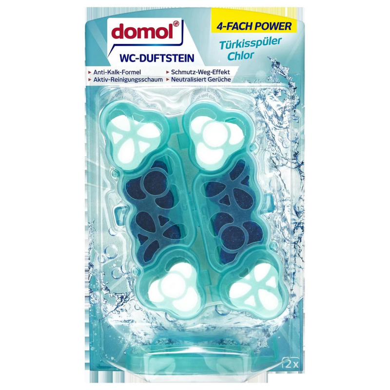 Domol WC blok 4v1 tyrkysový chlor (2×48 g)