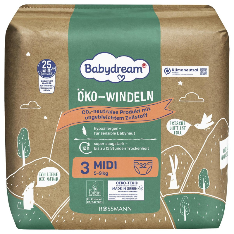 Babydream Jednorázové ekologické plenky midi, vel. 3 (5–9 kg)