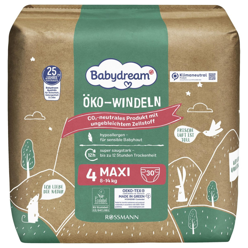 Babydream Jednorázové ekologické plenky maxi, vel. 4 (8–14 kg)