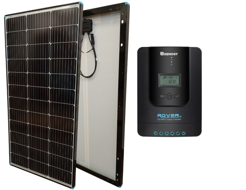 Renogy solární set - Monokrystalický solární panel 100W + Solární regulátor nabíjení Rover Li 20 Amp MPPT