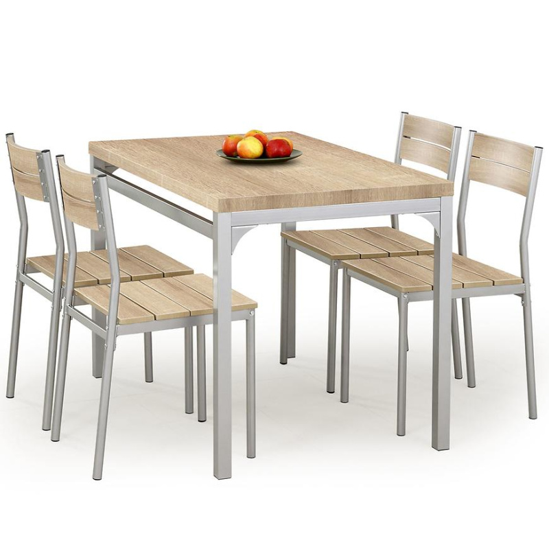 Stolní souprava Malcolm + 4 židle mdf/ocel – sonoma