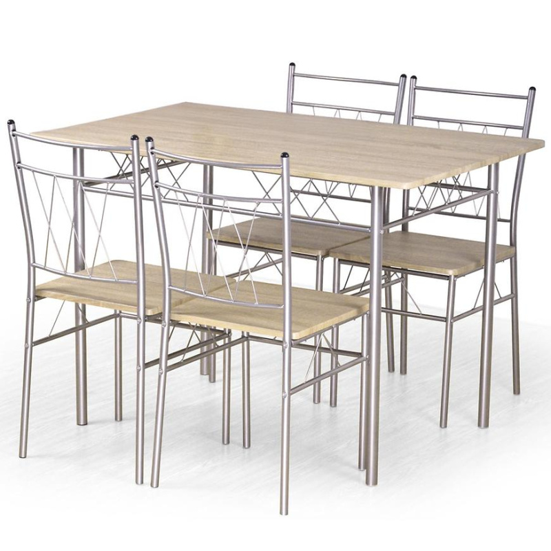 Stolní souprava Faust + 4 židle mdf/ocel – sonoma