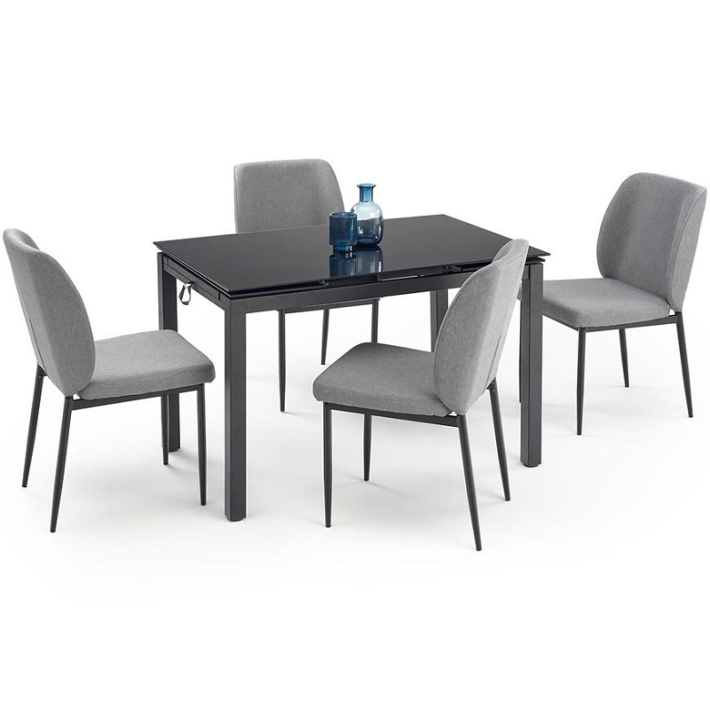 Stolní souprava Jasper + 4 židle sklenka/kov – černá/popelavě šedá