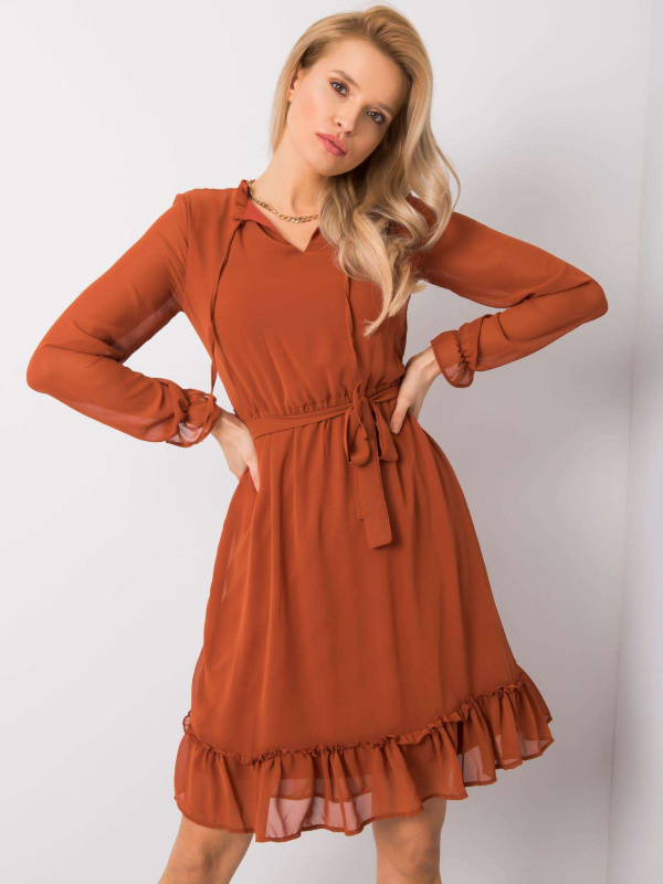 RUE PARIS Dámské šaty 264-SK-1369.14P Barva: Béžová - světle, Velikost: S