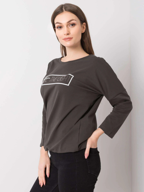 Tmavě khaki bavlněná halenka s aplikací ONE SIZE