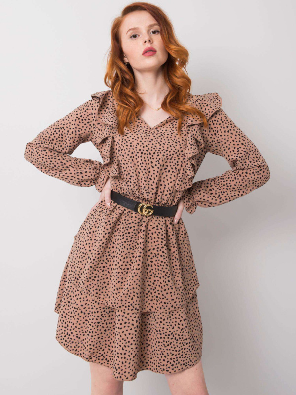 RUE PARIS Šaty -WN-SK-R824.68 Barva: Béžová - tmavě, Velikost: M