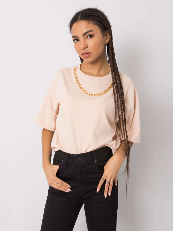 Tričko s náhrdelníkem 157-TS-4257.78 RUE PARIS Barva: Oranžová, Velikost: L