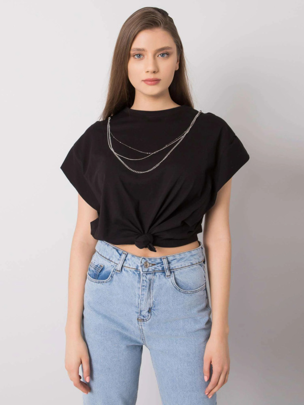 Tričko s náhrdelníkem 157-TS-4170.82 RUE PARIS Barva: Černá, Velikost: M