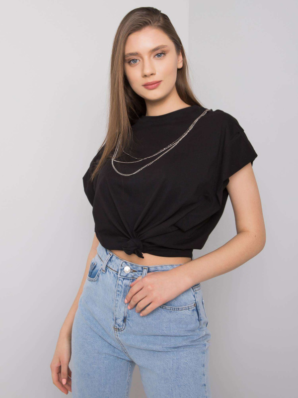Tričko s náhrdelníkem 157-TS-4170.82 RUE PARIS Barva: Černá, Velikost: M