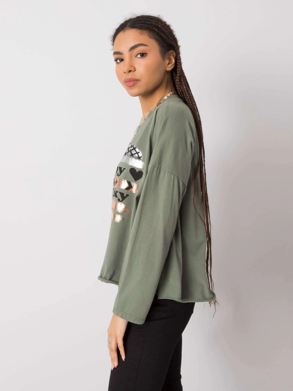 Blůza z khaki bavlny s potiskem ONE SIZE