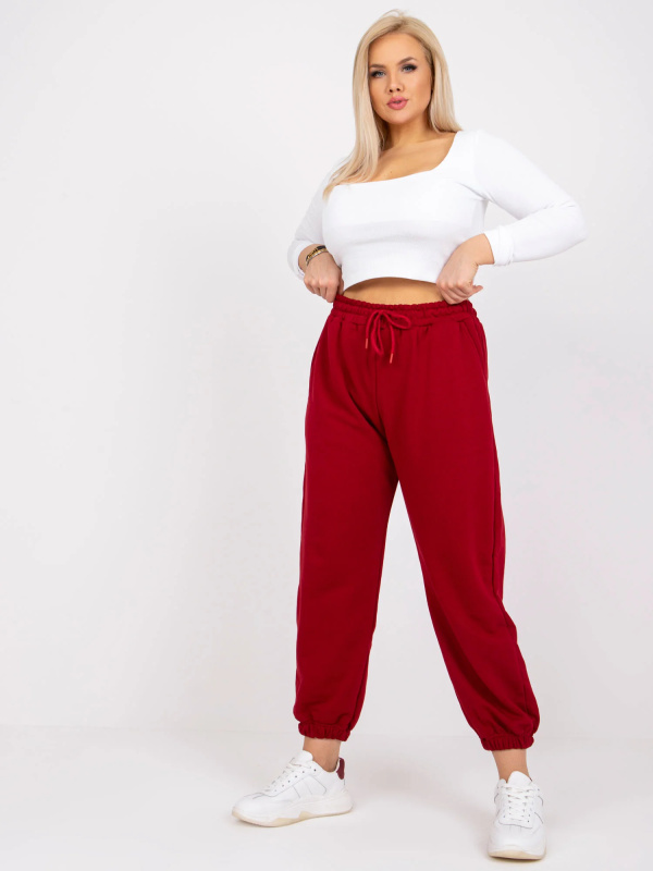 Dámské tepláky Plus Size RV-DR-6331.86 BASIC FEEL GOOD Barva: Bordó, Velikost: 2XL