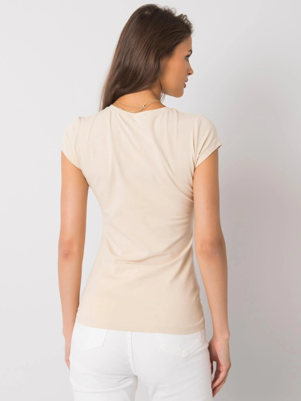 Dámské tričko EM-TS-ES-21-531.14 ex moda Barva: Béžová, Velikost: S