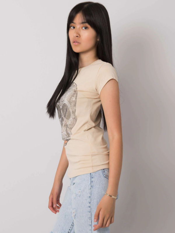 Dámské tričko EM-TS-ES-21-532.18 ex moda Barva: Béžová, Velikost: S