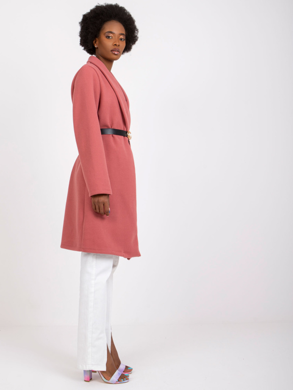 Růžový kabát s páskem Luna