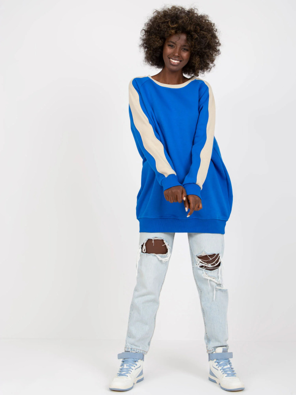 Dámská Oversize mikina RV-TU-8231.78P RUE PARIS Barva: Modrá - tmavě, Velikost: S/M